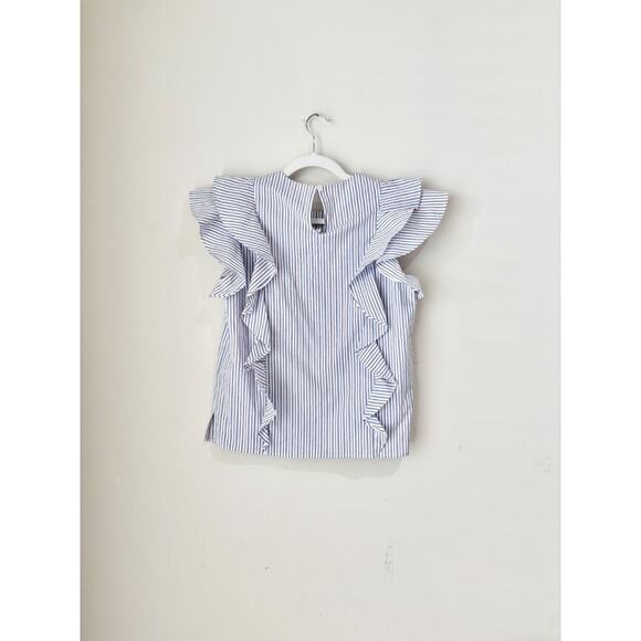 Veronica Beard Emert Striped Flutter Sleeve Ruffle Trim Blouse Top Blue/White 0 - Picture 3 of 5